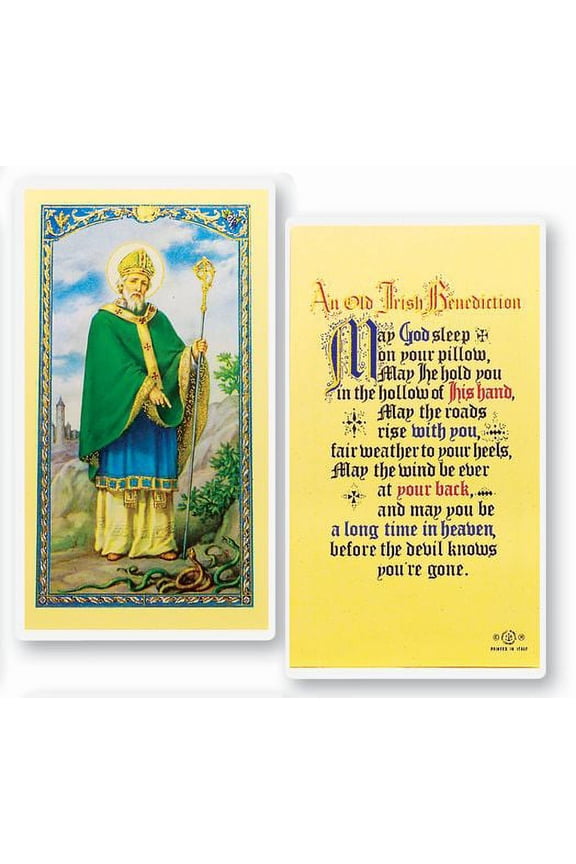 Saint Patrick an Irish Benediction Laminated Catholic Holy Card with Prayer on Back, Pack of 25