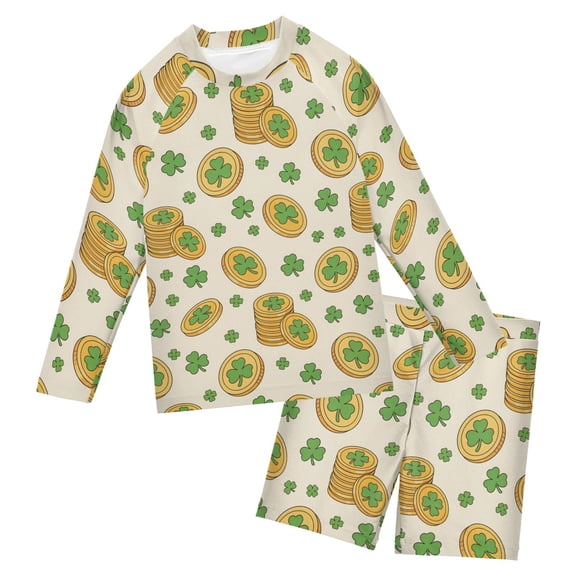 Saint Patrick's Clover Coin Boys' Bathing Suit UPF 50+ Boys' Rash Guard Sets Stretchy Quick Dry 3T-10T