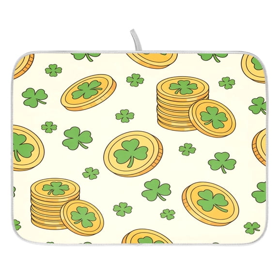 Saint Patrick's Clover Coin Drying Dish Mat Quick Drying Absorbent Soft Durable for Kitchen 16" x 18"