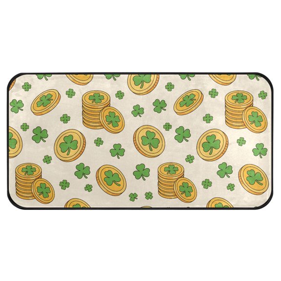 Saint Patrick's Clover Coin Kitchen Runner Rug 39x20 in Non Slip Absorbent Cushioned Laundry Bathroom