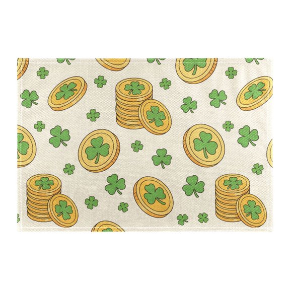 Saint Patrick's Clover Coin Placemat 18x12in Reversible Rustic Linen Texture Dining Table Mat