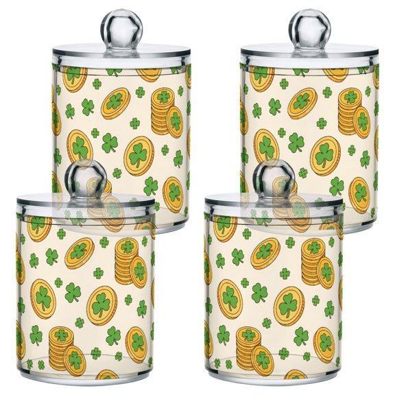 Saint Patrick's Clover Coin Plastic Storage Jar 4 Pack Clear Translucent Canisters Dustproof Lid
