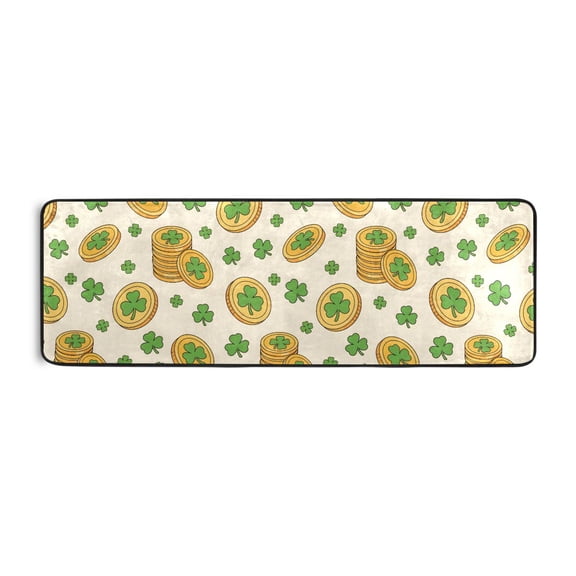 Saint Patrick's Clover Coin Runner Rug 24x72 Inch Cushioned Non Slip Soft Absorbent Floor Mat