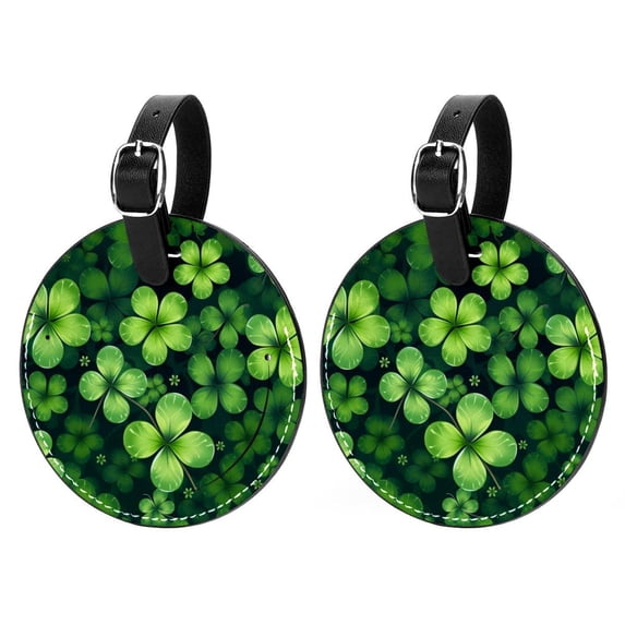 Saint Patrick's Day 2Pcs PU Leather Round Luggage Tags with Privacy Cover and Name ID Tag for Suitcase, Handbags, Backpacks, School Bags
