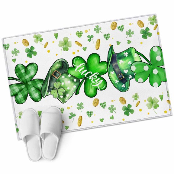 Saint Patrick's Day Area Rugs Collection 2'x3', Spring Green Clovers Hats Coin Love Non Slip Indoor Rectangle Throw Runner Rug Floor Mat Carpet for Living Room Dining Table Bedroom Nursery
