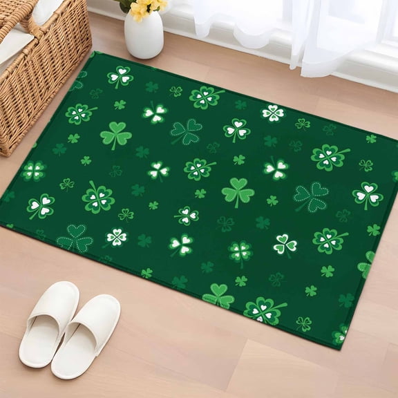 Saint Patrick's Day Bathroom Rug Washable 2x3 Entryway Rug Non Slip Green Lucky Shamrock Spring Front Door Mat Low Pile Indoor Doormat Throw Floor Carpet for Kitchen Bedroom Entrance