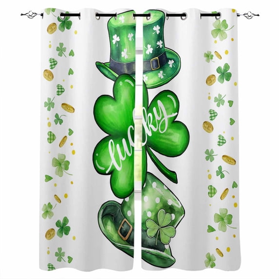 Saint Patrick's Day Black Out Curtains 54 Inch Long, Short Curtains for Small Window, Spring Green Clovers Hats Coin Love Room Darkening Farmhouse Window Curtains for Kitchen Bedroom 42"x54" 2 Panels