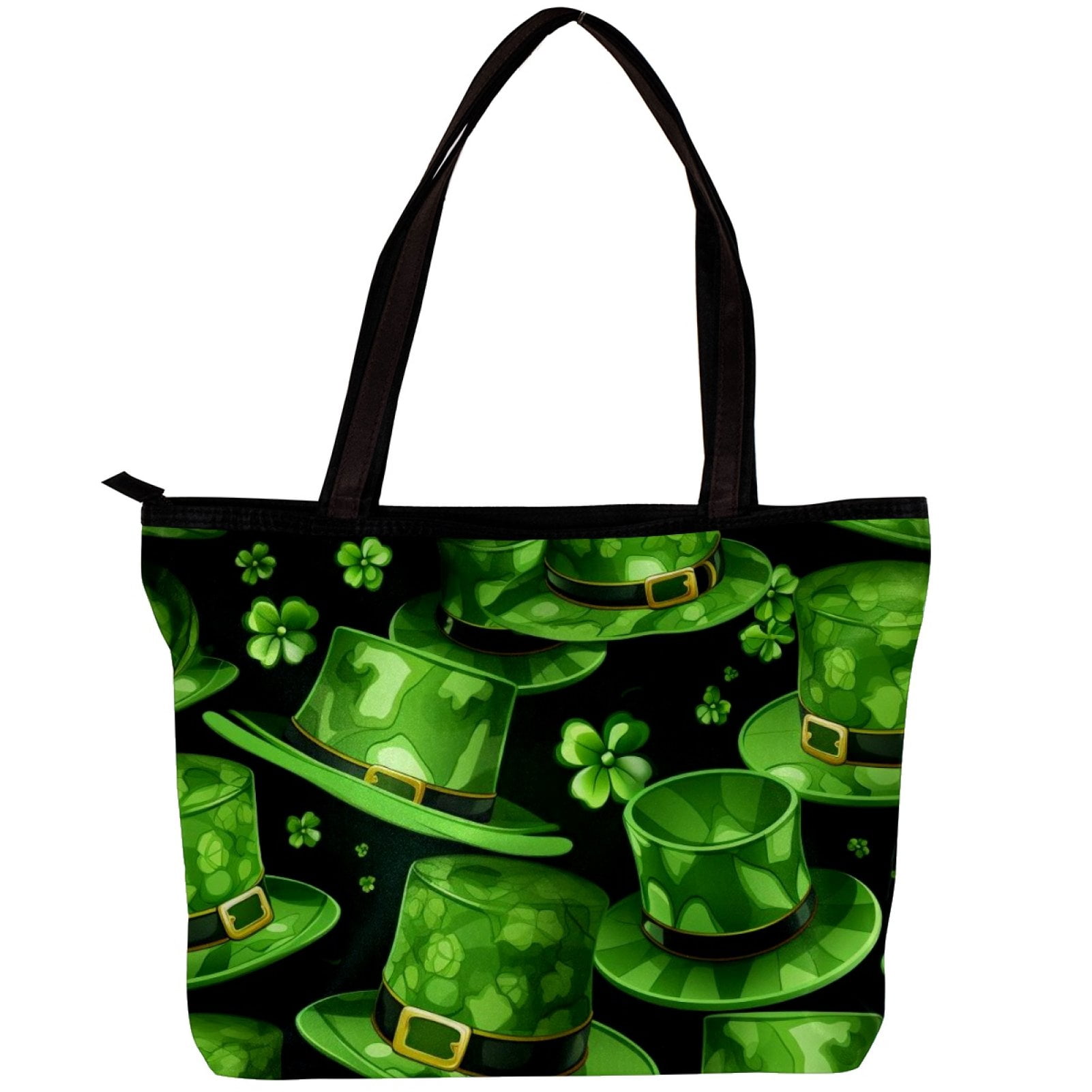 Shamrock St Patrick's Day Pattern Print Leather Tote Bag