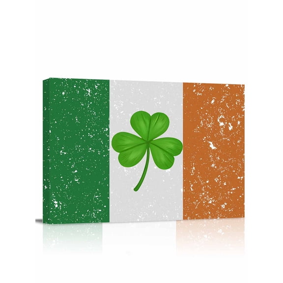 Saint Patrick's Day Canvas Print Wall Art Mottled Green White Orange Flag Green Lucky Shamrocks Pictures Painting Morden Artwork for Living Room Bedroom, Ready to Hang - 12"x16"