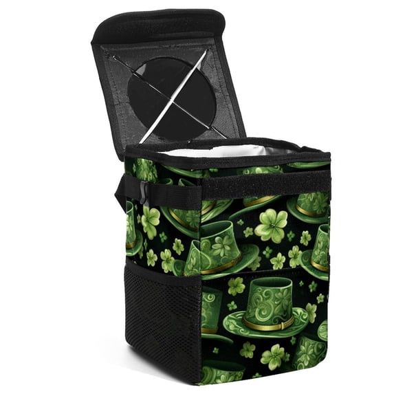 Saint Patrick's Day Car Trash Can with Lid, Foldable Leak-Proof Car Garbage Can, Hanging Storage Bag, Car Trash Bin