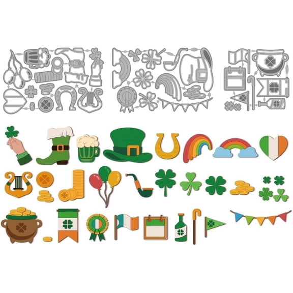 Saint Patrick's Day Carbon Steel Cutting Dies Stencils for DIY Scrapbooking Photo Album Decorative Embossing Paper Card Mixed Shapes 103~159x99~105x0.8mm 3pcs/set