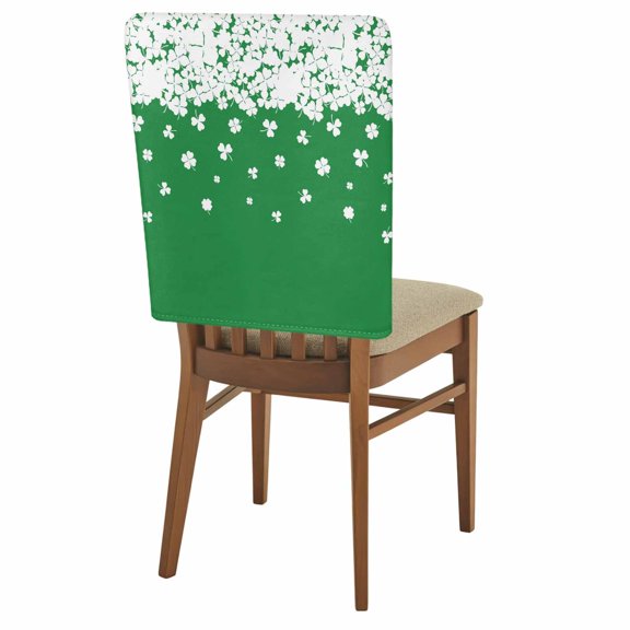 Saint Patrick's Day Chair Covers Set of 4 Country White Lucky Shamrock Green Background Chair Back Covers Stretch Removable Washable Slipcovers Protector for Dining Room Kitchen Party Decor