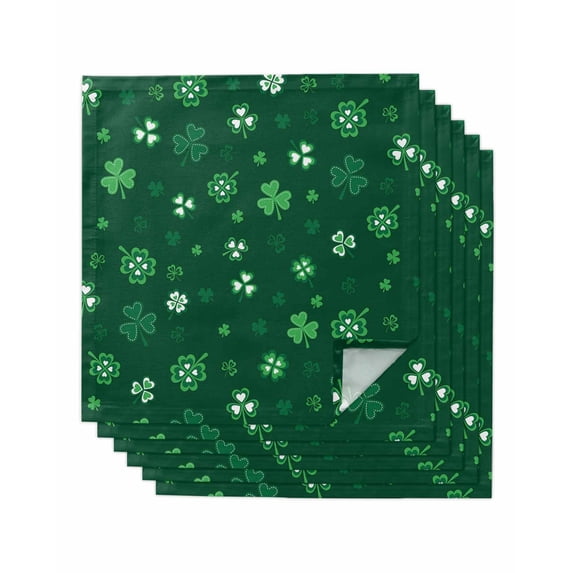 Saint Patrick's Day Cloth Napkins Set of 6 Reusable Dinner Napkins, Green Lucky Shamrock Spring Cocktail Napkin Washable Table Napkins for Wedding/Holiday Party/Baby Shower 20"x20"