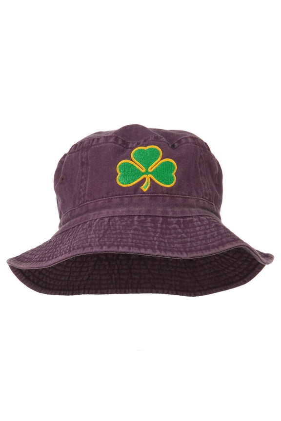 Saint Patrick's Day Clover Embroidered Bucket Hat - Burgundy OSFM