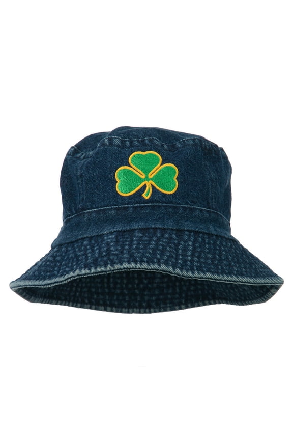 Saint Patrick's Day Clover Embroidered Bucket Hat - Denim OSFM