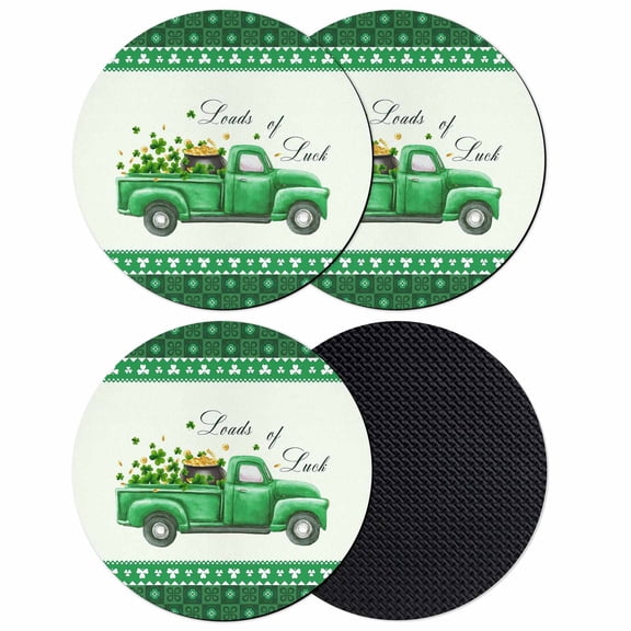 Saint Patrick's Day Coasters Set of 4, Absorbent Coasters for Drinks, Luck Leaves Car Green Buffalo Plaid Coaster for Desk Coffee Table Protection, Home Decor House Warming Gifts 4"