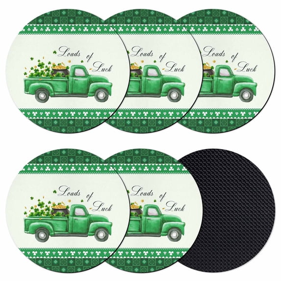 Saint Patrick's Day Coasters Set of 6, Absorbent Coasters for Drinks, Luck Leaves Car Green Buffalo Plaid Coaster for Desk Coffee Table Protection, Home Decor House Warming Gifts 4"