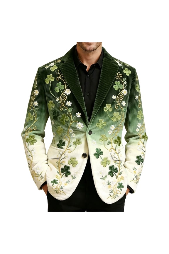Saint Patrick's Day Corduroy Jacket Striped Casual Sports Coat For Holiday Party And Wedding