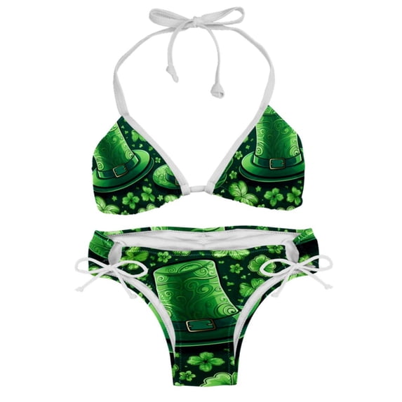 Saint Patrick's Day Detachable Sponge Adjustable Strap Bikini Set Two-Pack - Swimwear for Two, Beach Vacation Essentials!