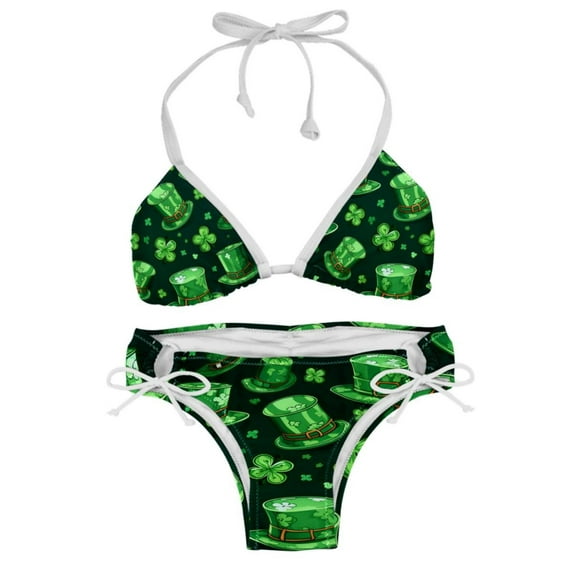 Saint Patrick's Day Detachable Sponge Adjustable Strap One-Piece Swimsuit Set - Two-Pack, Beach & Pool Ready