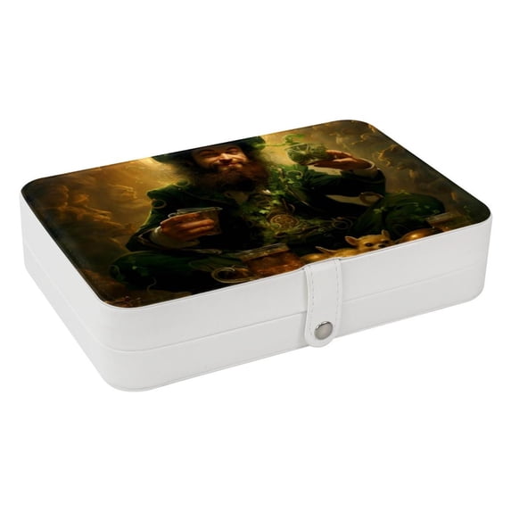 Saint Patrick's Day Elegant PU Leather Jewelry Organizer Box with Removable Compartment, Portable Earring Organizer and Bracelet Holder