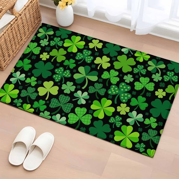 Saint Patrick's Day Entryway Rug 2'x3' Non Slip Front Door Mats, Spring Farmhouse Botanical Clovers Entrance Rugs Indoor Outdoor Carpet, Washable Floor Mats Small Area Rug for Bedroom Kitchen