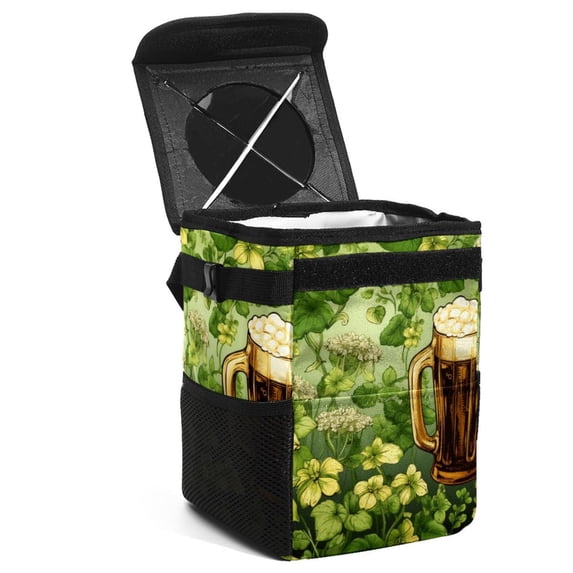 Saint Patrick's Day Foldable Car Garbage Can with Lid, Leak-Proof Mini Trash Can, Hanging Storage Bag for Car