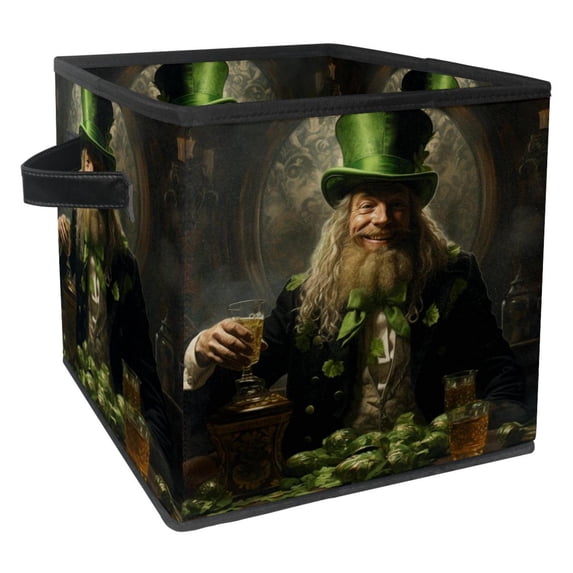 Saint Patrick's Day Foldable Storage Baskets with Handle, 10.8"x10.5"x10.6", Large Capacity Cube Organizer Storage Cubes