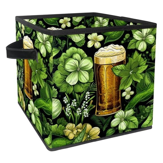 Saint Patrick's Day Foldable Toy Box with Handle, 10.8"x10.5"x10.6", Large Capacity Storage Bins, Storage Cubes, Storage Baskets