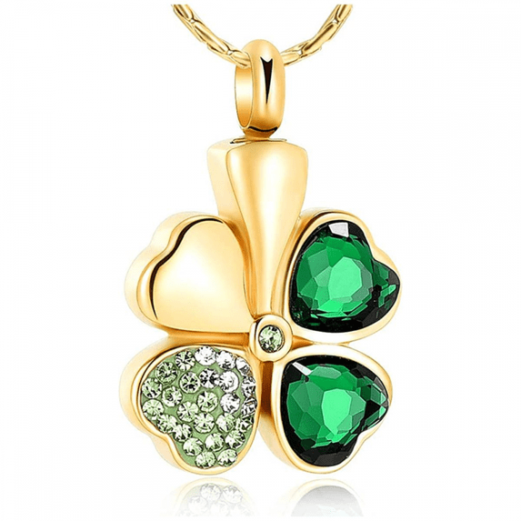 Saint Patrick's Day Four-Leaf Necklace Cremation Jewelry Memorial Urn Necklace for Ashes Lucky Four-Leaf Clover Design Stainless Steel Pendant Keepsake