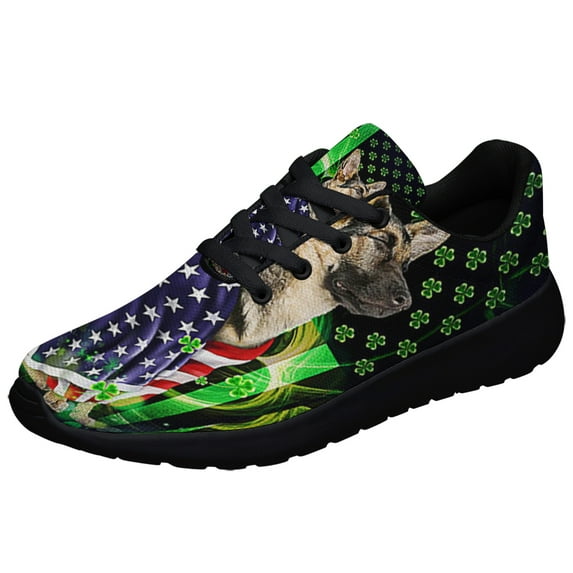 Saint Patrick's Day German Shepherd Shoes Sneakers Black Size 8.5