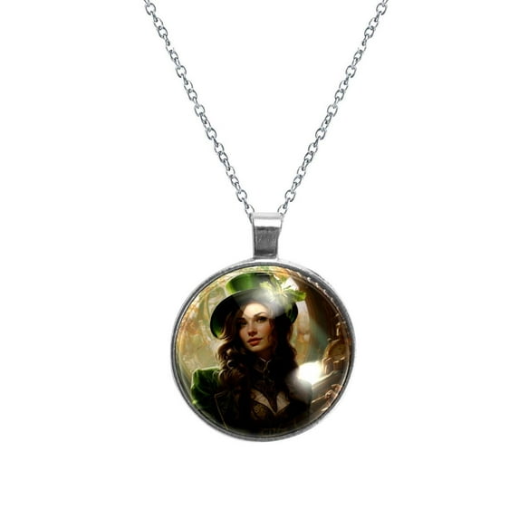 Saint Patrick's Day Glass Design Circular Pendant Necklace - Womens Necklaces
