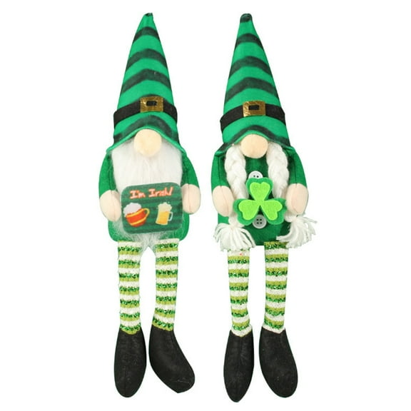 Saint Patrick's Day Gnomes,15.7’’Large Plush Green Irish Leprechaun Buffalo Plaid Doll,Scandinavian Swedish Shamrock Gnome for Gift Home Decor- AB-2Pcs
