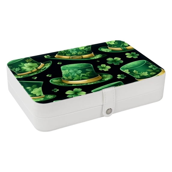 Saint Patrick's Day Jewelry Box Organizer Storage Box with Removable Compartment, Portable PU Leather Jewelry Boxes