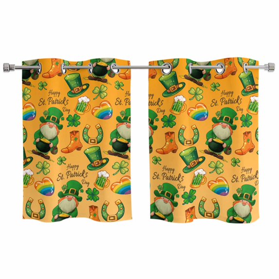 Saint Patrick's Day Kitchen Curtains Window Panels, Orange Gnomes Hat Boot Rainbow Clovers Insulated Window Treatment Curtain, Grommet Curtains for Bedroom/Living Room/Bathroom, 2 Piece 27.5"Wx39"L