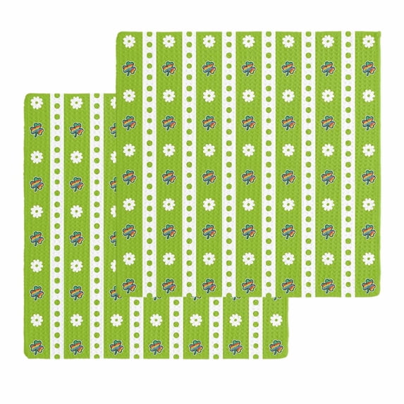 Saint Patrick's Day Kitchen Dish Towels for Drying Dishes Set of 2, Green Colorful Clovers Leaves Stripes Waffle Weave Microfiber Hand Tea Bathroom Towels Quick Dry & Absorbent Towel 12x12