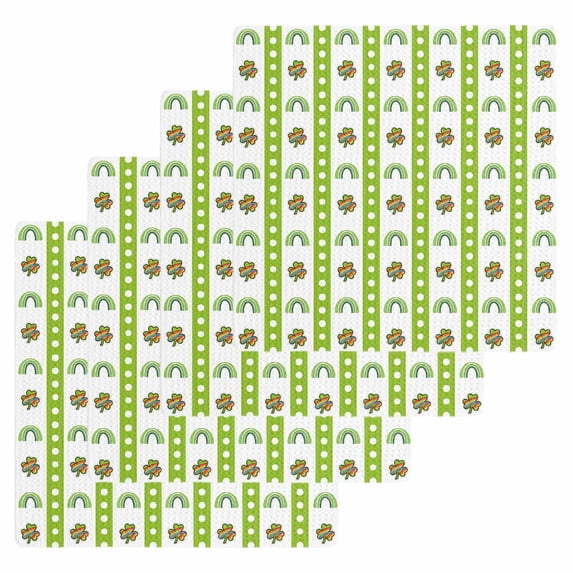 Saint Patrick's Day Kitchen Dish Towels for Drying Dishes Set of 4, Rainbow Clovers Green Striped Dots Waffle Weave Microfiber Hand Tea Bathroom Towels Quick Dry & Absorbent Towel 12x12