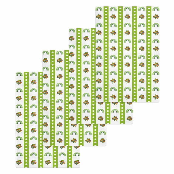 Saint Patrick's Day Kitchen Dish Towels for Drying Dishes Set of 4, Rainbow Clovers Green Striped Dots Waffle Weave Microfiber Hand Tea Bathroom Towels Quick Dry & Absorbent Towel 15.7x23.6