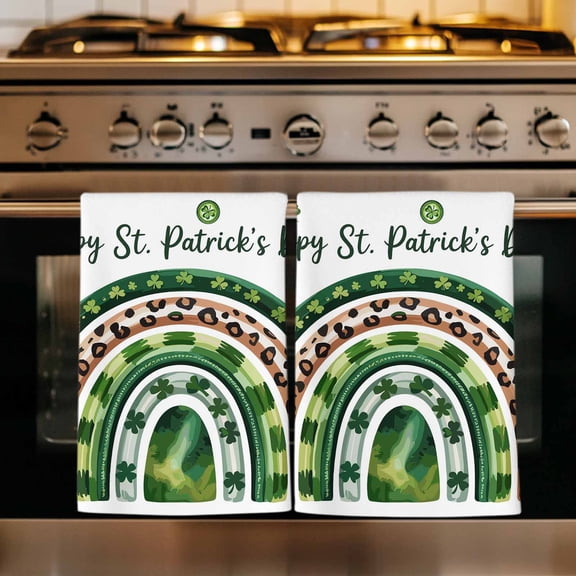 Saint Patrick's Day Kitchen Towels Set of 4, Green Shamrock Leaves Spring Lucky Absorbent Dish Towels for Kitchen, Microfiber Hand Towel, Quick Drying Tea Towel for Cleaning Decorative Dishcloths