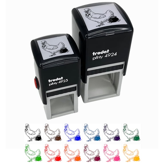 Saint Patrick's Day Leprechaun Hen Holiday Chicken Self-Inking Rubber Stamp Ink Stamper - Brown Ink - Small 1 Inch