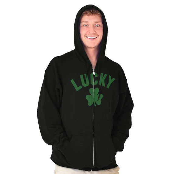 Saint Patrick's Day Lucky Shamrocks Unisex Fleece Graphic Zip Up Hoodie Brisco Brands 3X