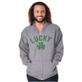 thumbnail image 1 of Saint Patrick's Day Lucky Shamrocks Unisex Fleece Graphic Zip Up Hoodie Brisco Brands 5X, 1 of 5