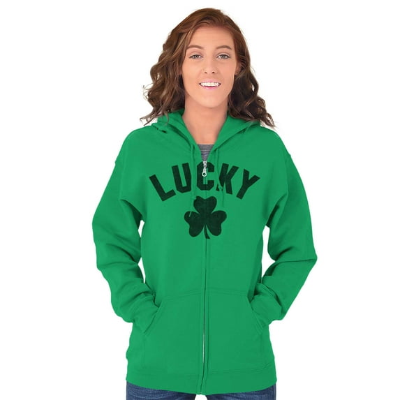 Saint Patrick's Day Lucky Shamrocks Zip Up Hoodie Men's Women's Brisco Brands S