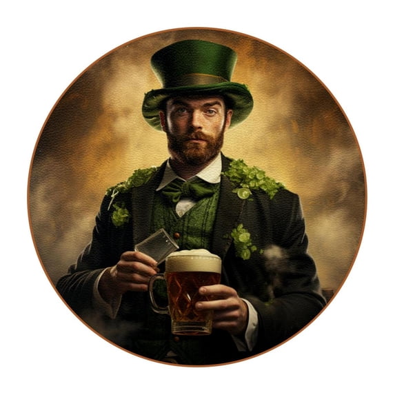 Saint Patrick's Day Luxury Microfiber Leather Round Coasters Set of 6 - 11x11 cm Drink Coasters for Home and Office Use