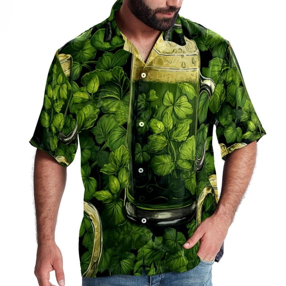 Saint Patrick's Day Men's Button Down Hawaiian Poplin Shirt Summer Beach Printed Casual Short Sleeve Unisex Shirts