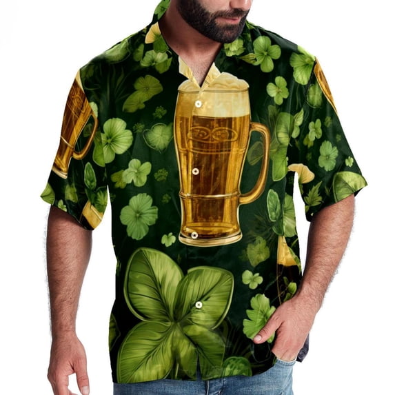 Saint Patrick's Day Men's Casual Button Down Short Sleeve Hawaiian Printed Summer Beach Shirts