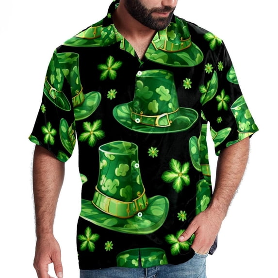 Saint Patrick's Day Men's Casual Button Down Short Sleeve Printed Summer Beach Shirts