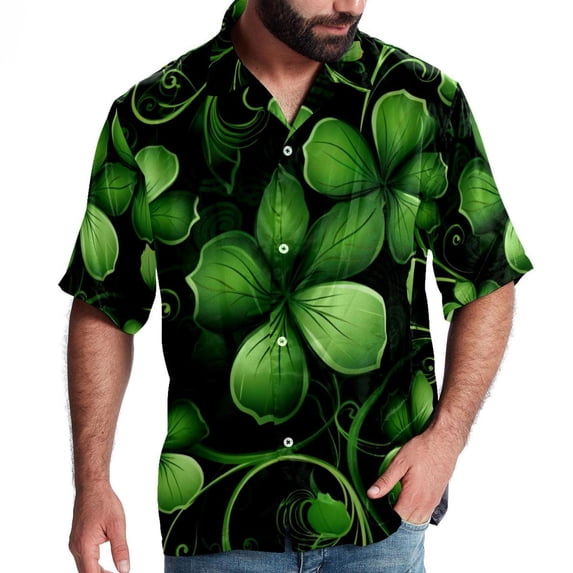 Saint Patrick's Day Men's Casual Poplin Printed Button Down Short Sleeve Summer Beach Shirts - Unisex