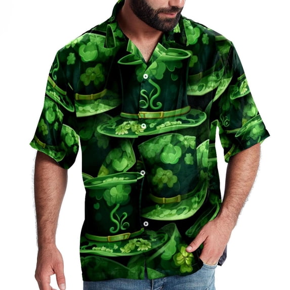 Saint Patrick's Day Men's Casual Printed Button Down Short Sleeve Beach Shirts