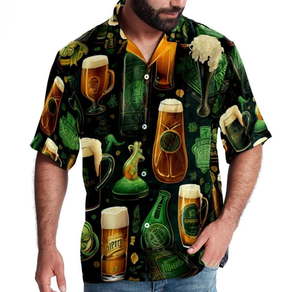 Saint Patrick's Day Men's Casual Short Sleeve Button Down Shirts - Printed Summer Beach Tops for Men and Women